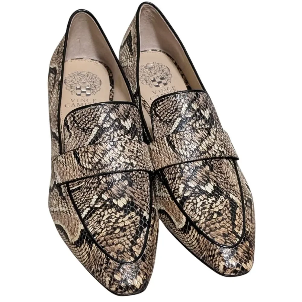 Vince Camuto Adealia leather snakeskin loafer block heel size 9.5 M stylish - Picture 8 of 9